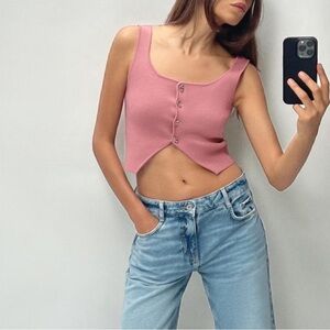 Zara NWT plain knit crop top pink 2492/056